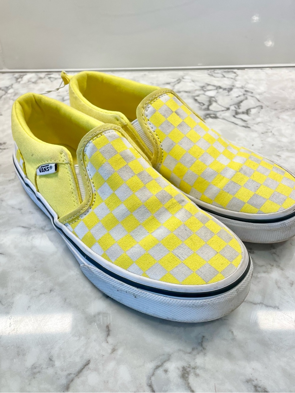 VANS CLASSIC Slip On Checkerboard Cyber Yellow Sneakers Missy Kid/Teen Size 3